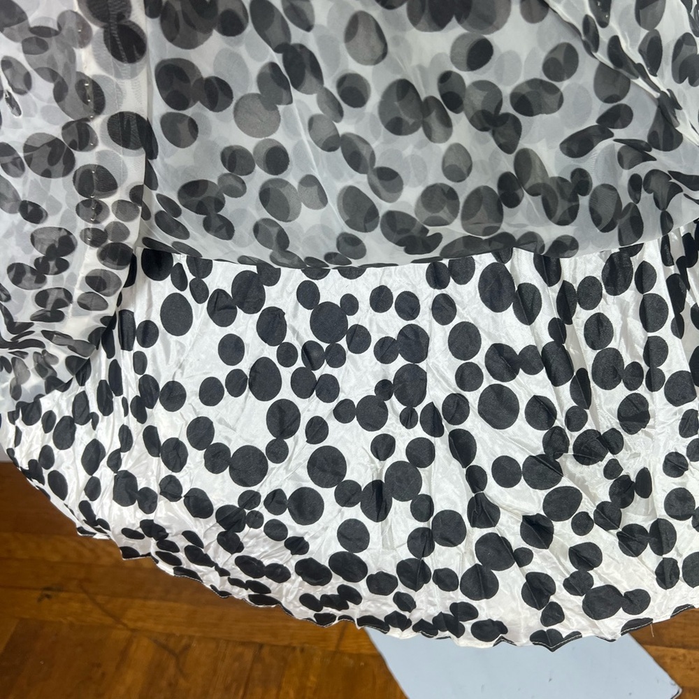 1950’s Vintage BLACK & WHITE Polkadot Polka Dot Chiffon Overlay Party Dress L XL - Picture 12 of 16